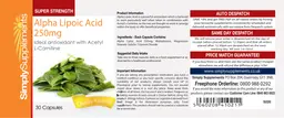 Label for Alpha Lipoic Acid 250 mg