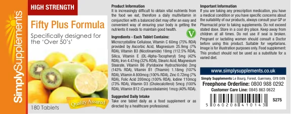 Label for Fifty Plus Formula