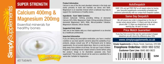Label for Calcium 400 mg & Magnesium 200 mg