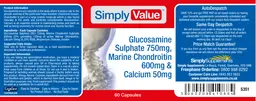 Label for Glucosamine Sulphate 750 mg, Marine Chondroitin 600 mg & Calcium 50 mg