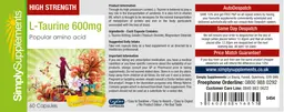 Label for L-Taurine 600 mg