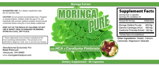 Label for Moringa Pure