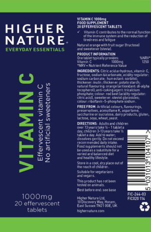 Label for Vitamin C 1000 mg