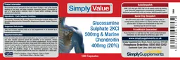 Label for Glucosamine Sulphate 2KCl 500 mg & Marine Chondroitin 400 mg (20%)