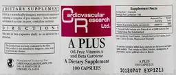 Label for A Plus Oil-Free Vitamin A And Beta Carotene