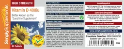 Label for Vitamin D 400 IU