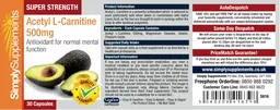 Label for Acetyl L-Carnitine 500 mg
