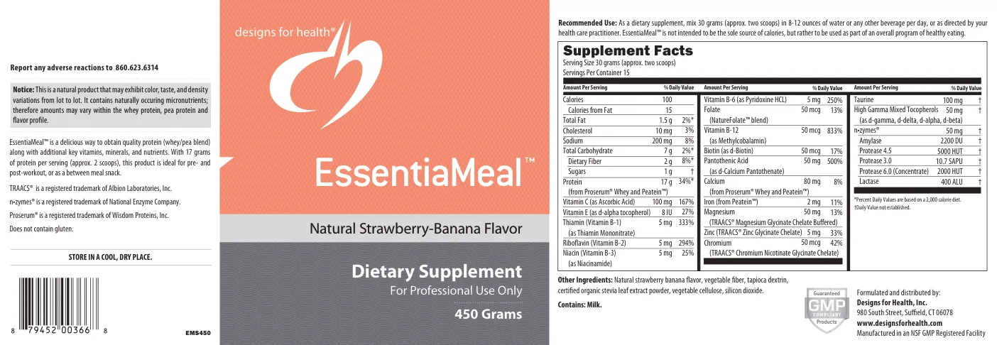 Label for EssentiaMeal Natural Strawberry-Banana Flavor