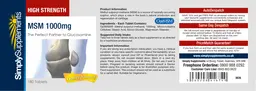 Label for MSM 1000 mg