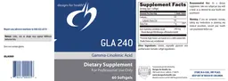 Label for GLA 240 Gamma-Linolenic Acid