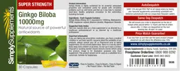 Label for Ginkgo Biloba 10000 mg