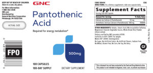 Pantothenic Acid 500 mg