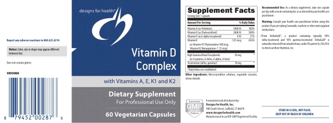 Label for Vitamin D Complex with Vitamins A, E, K1 and K2