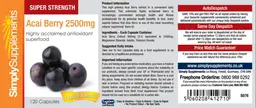 Label for Acai Berry 2500 mg