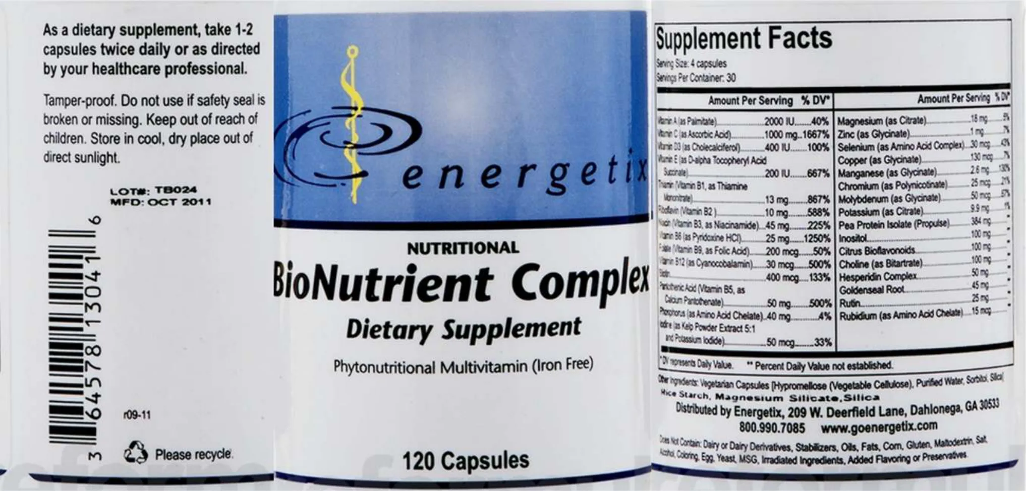 Label for BioNutrient Complex