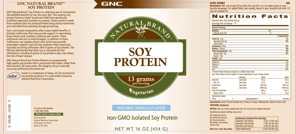 Label for Soy Protein Natural Vanilla Flavor
