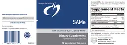 Label for SAMe with Vitamins B-6, B-12 and 5-MTHF