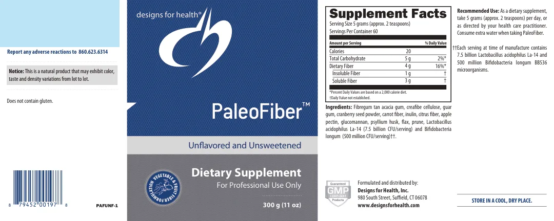 Label for PaleoFiber Unflavored And Unsweetened
