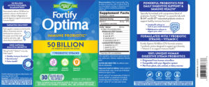 Label for Fortify Optima Immune Probiotic 50 Billion