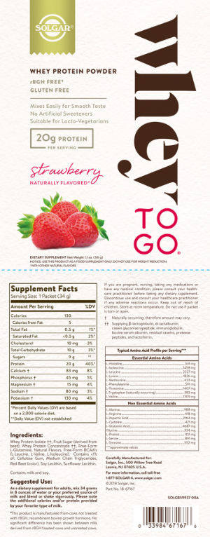 Label for Whey To Go Whey Protein Powder Strawberry