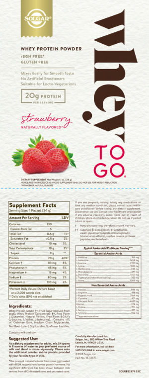 Label for Whey To Go Whey Protein Powder Strawberry