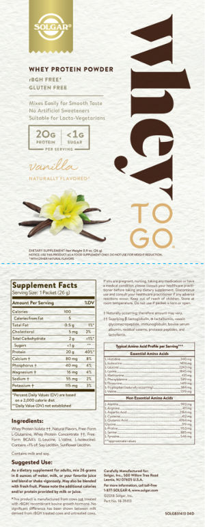 Label for Whey To Go Whey Protein Powder Vanilla