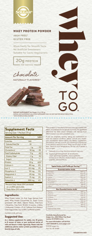 Label for Whey To Go Whey Protein Powder Chocolate