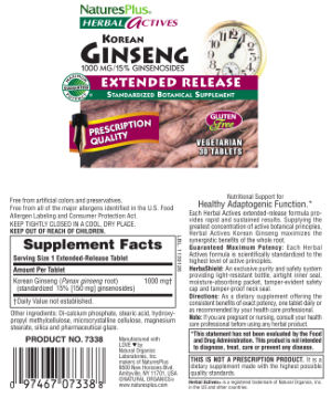 Korean Ginseng 1000 mg Extended Release