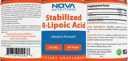 Label for Stabilized R-Lipoic Acid 100 mg
