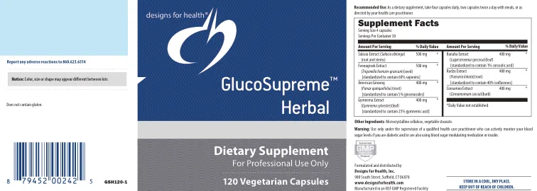 Label for GlucoSupreme Herbal