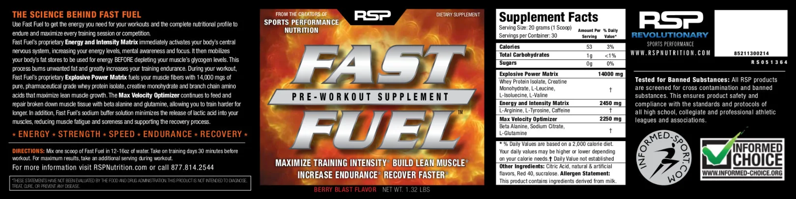 Label for Fast Fuel Berry Blast Flavor