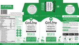 Label for GoLive Plus Probiotic + Prebiotic Matcha Tea with Ginger & Yuzu