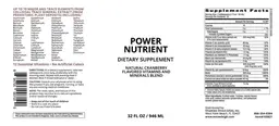 Label for Power Nutrient Natural Cranberry Flavored Vitamins and Minerals Blend