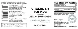 Label for Vitamin D3 100 mcg (4000 IU)