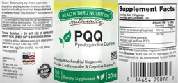 Label for PQQ Pyrroloquinoline Quinone 20 mg