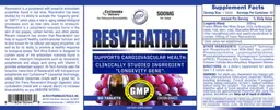 Label for Resveratrol 500 mg