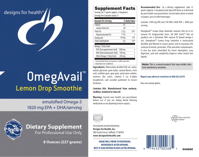 Label for OmegAvail Lemon Drop Smoothie