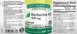 Label for Berberine HCl 500 mg