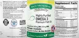 Label for Highly Purified Omega 3 Premium Fish Oil 1000 mg