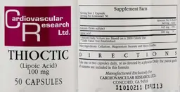 Label for Thiotic (Lipoic Acid) 100 mg
