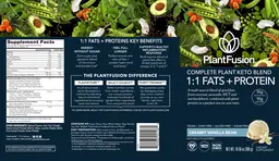 Label for Complete Plant Keto Blend 1:1 Fats + Protein Creamy Vanilla Bean
