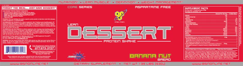 Label for Lean Dessert Banana Nut Bread