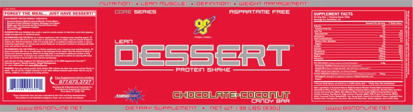 Label for Lean Dessert Chocolate-Coconut Candy Bar