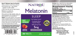 Label for Melatonin 5 mg Fast Dissolve Strawberry Natural Flavor