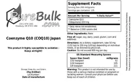 Label for Coenzyme Q10 (COQ10) Japan