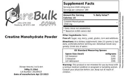 Label for Creatine Monohydrate Powder