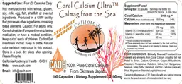 Label for Coral Calcium Ultra Calmag from the Sea