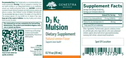 Label for D3 K2 Mulsion Natural Lemon Flavor