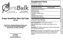 Label for Grape Seed/Pine Bark Gel-Caps 450 mg