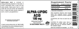 Label for Alpha-Lipoic Acid 100 mg